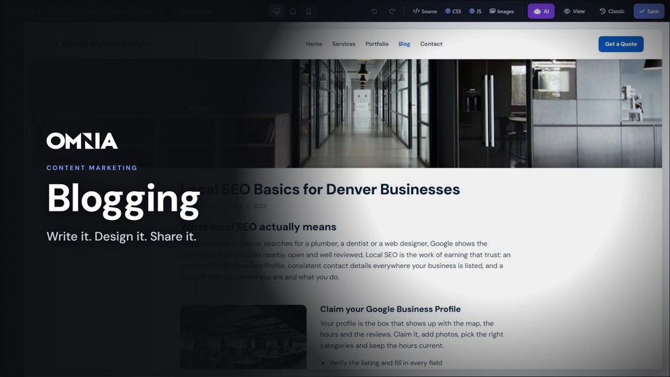 Omnia Blogging: a blog post in the page editor
