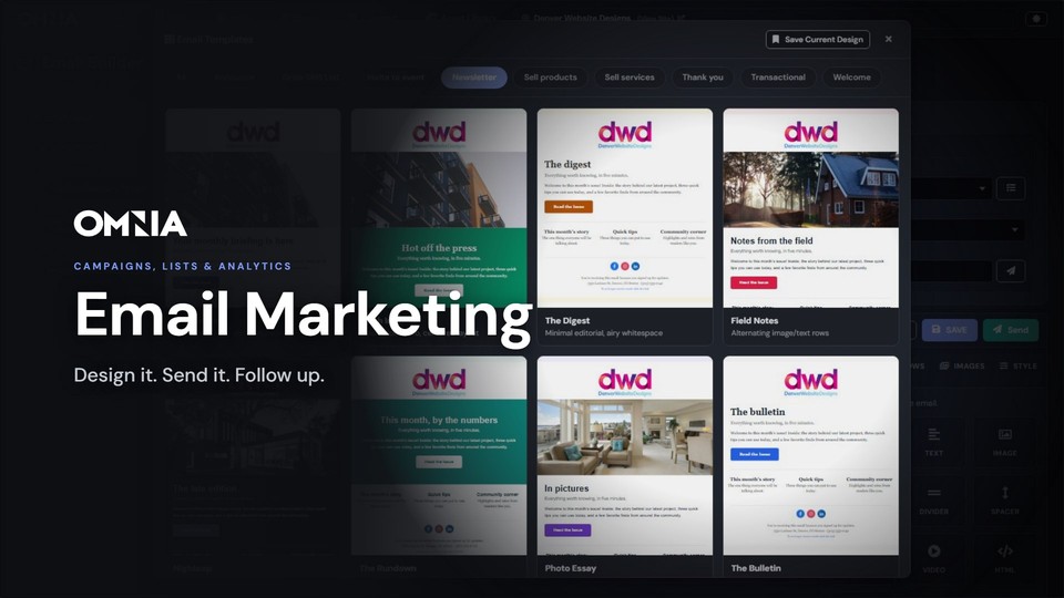 Omnia Email Marketing: a grid of email templates